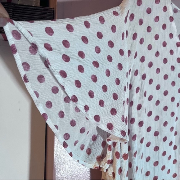 Lane Bryant popover Top vacation cruise Polka Dot Shirt Gauzy Flutter Sleeve 24 - Picture 7 of 13